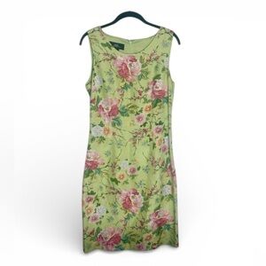 Vintage B Moss Silk Linen Blend Green Floral Sleeveless Dress Sz 6 Coquette girl